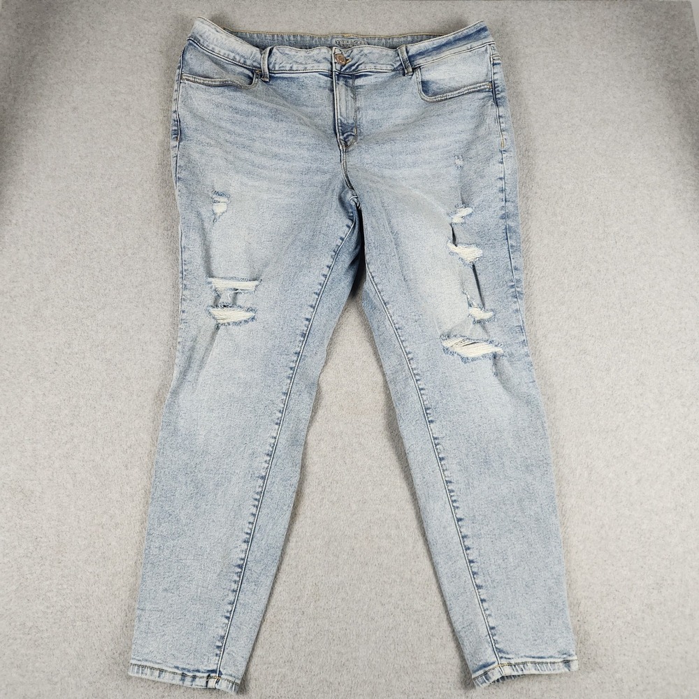 Maurices Jeans Womens 22W Blue Denim Whiskered High Rise Streetwear Distressed
